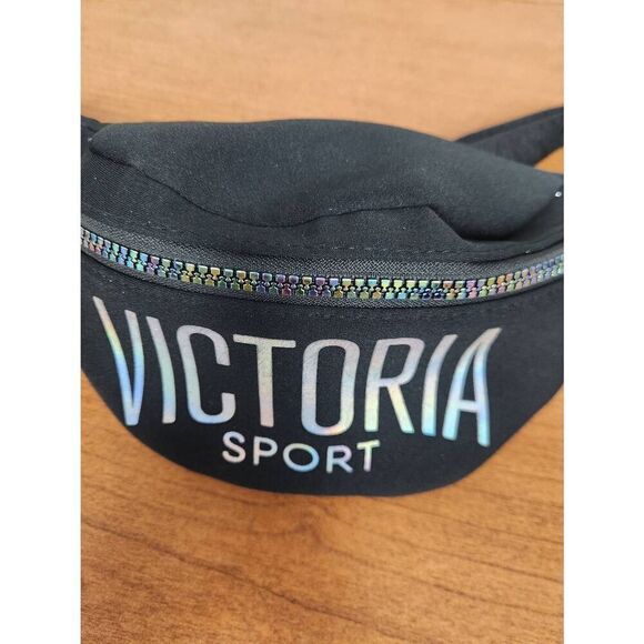 Victoria's Secret Sport Black Fanny Pack Waist Bag Adjustable Iridescent Zipper - Picture 2 of 6